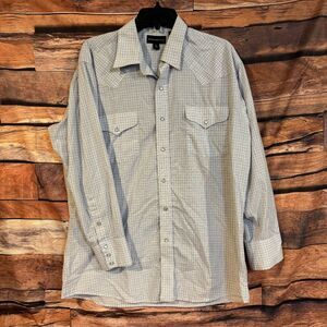 PANHANDLE SLIM Men's Blue White Plaid Western Button-Down Shirt L 34